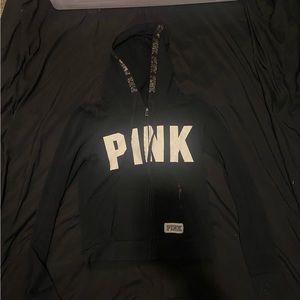 pink victoria secret black zip up hoodie